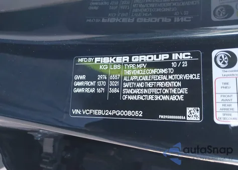 2023 Fisker Ocean Extreme из США, поврежденный, VIN VCF1EBU24PG008052